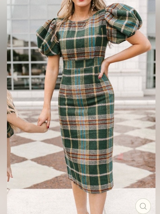 Ivy City Co Dresses & Skirts - Ivy City Co Holly Plaid Tartan Puff Sleeve Midi Dress Plus Size 1x